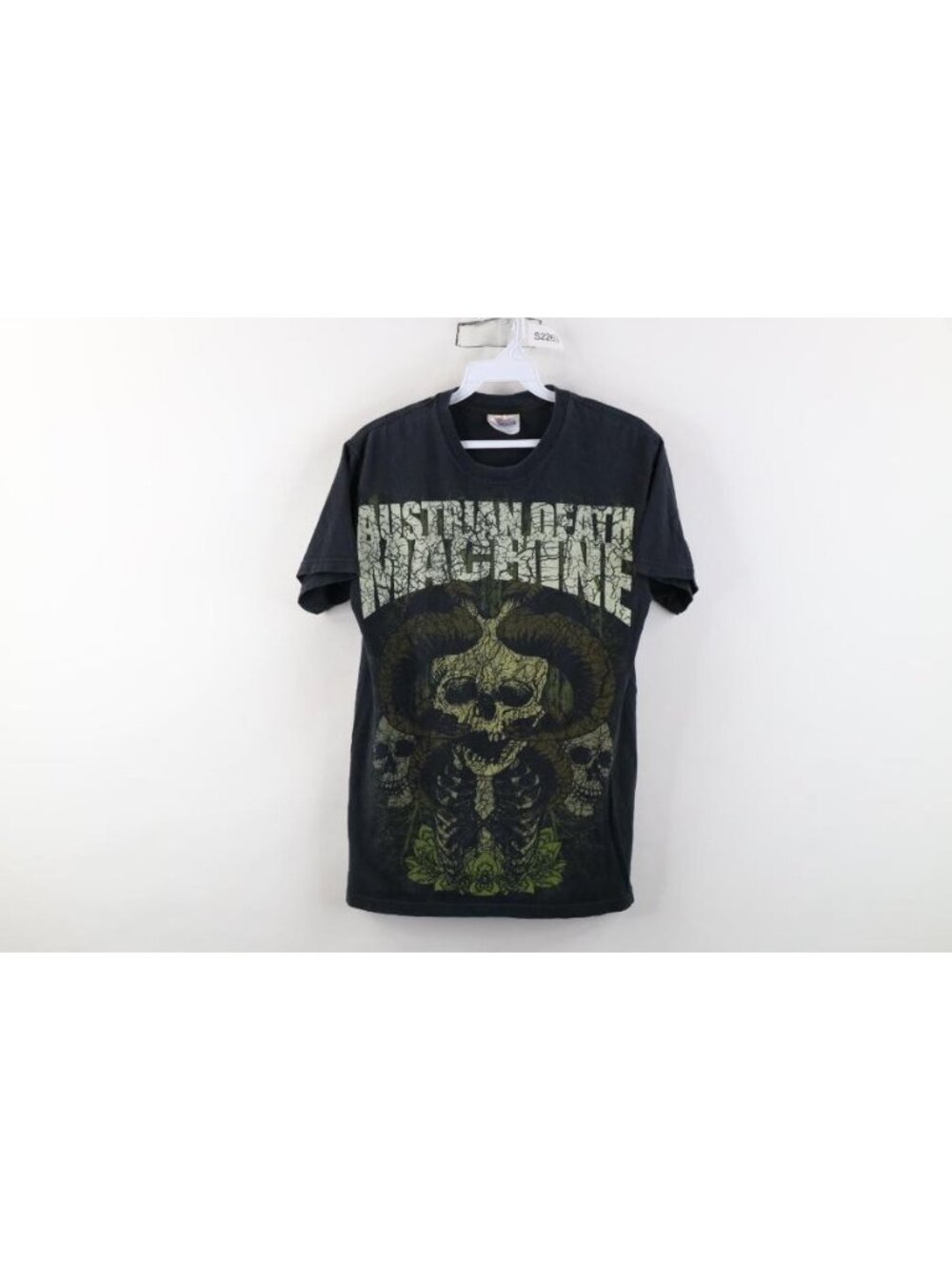 Vintage Y2K Mens Small Faded Skull Austrian Death Machine Band T-Shirt Black